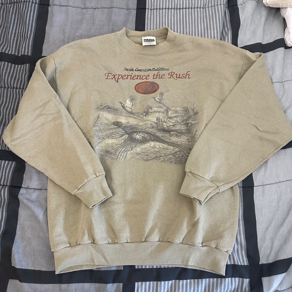 North American Outfitters Mens Long Sleeve Beige Graphic Pullover Sweater Size L